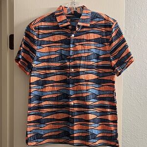Perry Ellis Vibrant Orange and Navy Patterned Shirt